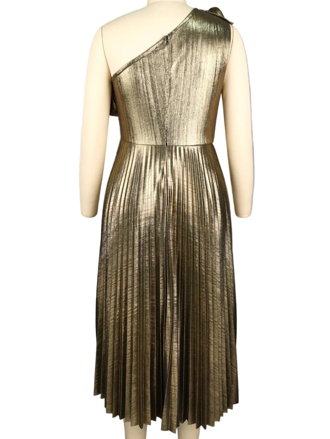 Gold Asymmetrical Pleated A Line Formal Evening Dress
