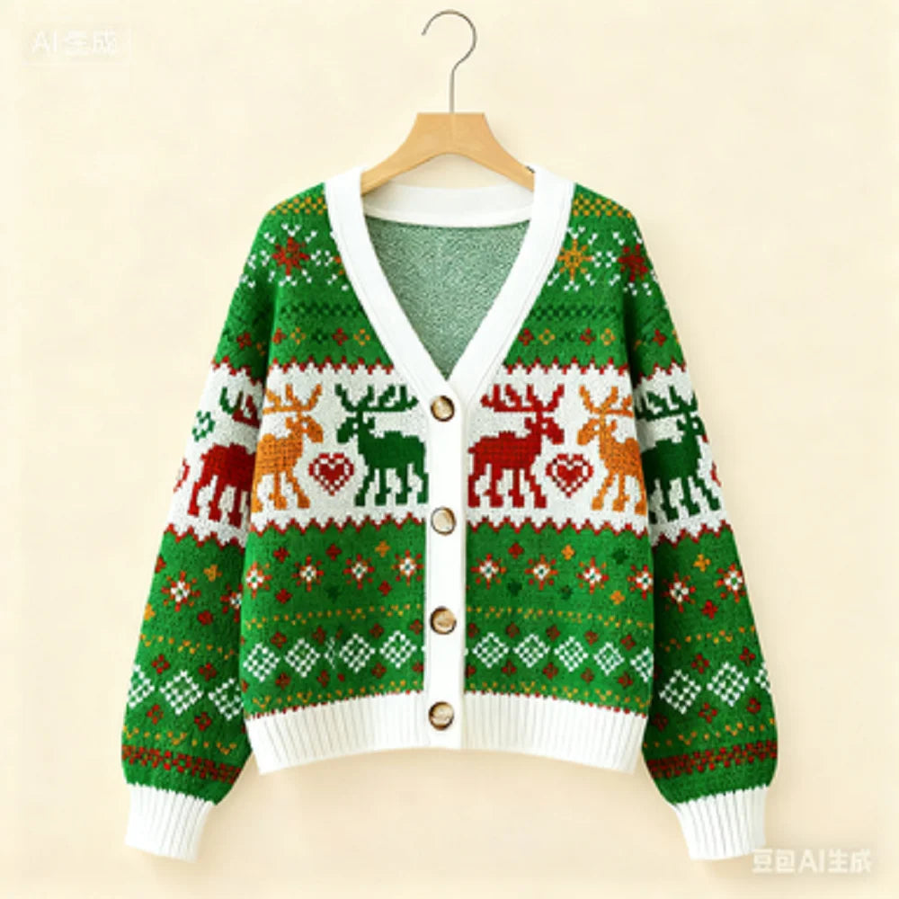 Vintage Christmas Printed Cardigan