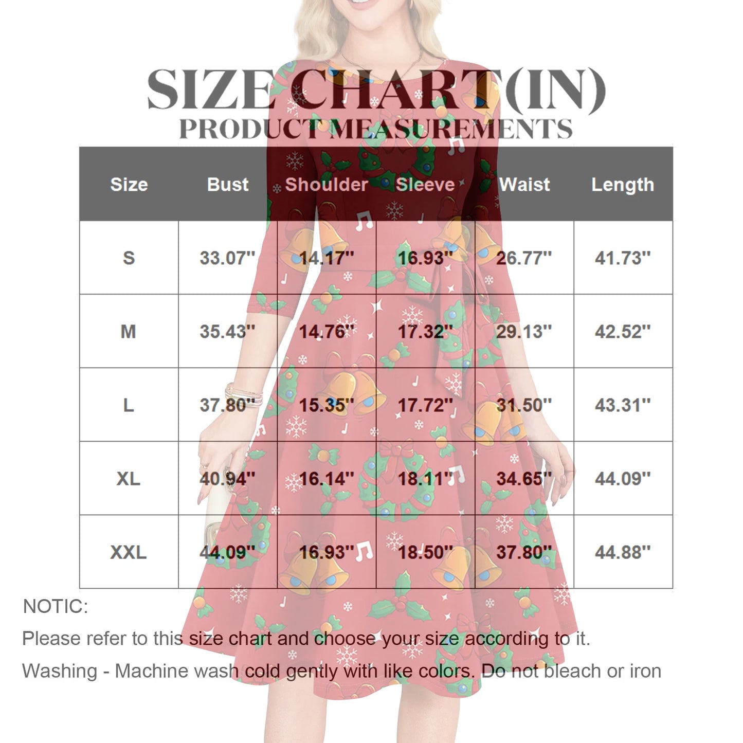 Women's A Line O Neck Polyester Dress Christmas Print Slim