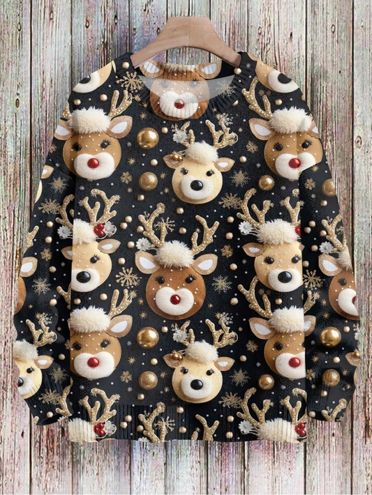 Christmas 3D Cute Reindeer Faces Collage Print Sweatshirt
