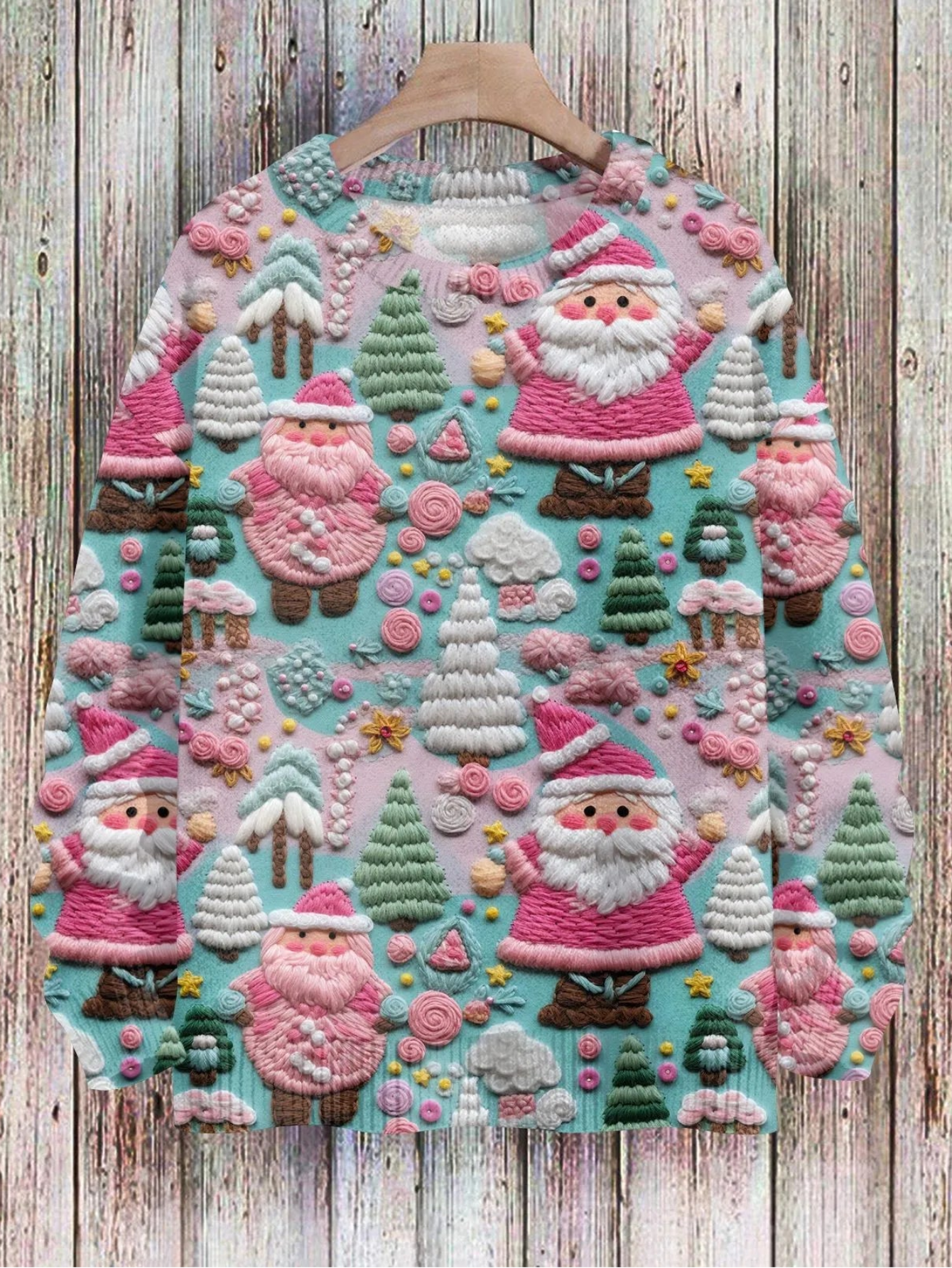 Christmas 3D PInk Santas Print Sweatshirt