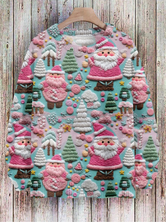 Christmas 3D PInk Santas Print Sweatshirt
