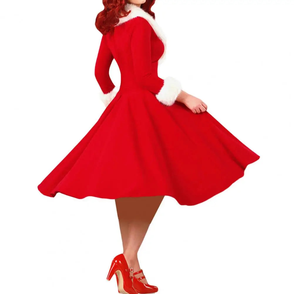 Women's Velvet Santa Dress Regular Fit Plus Size With Belts