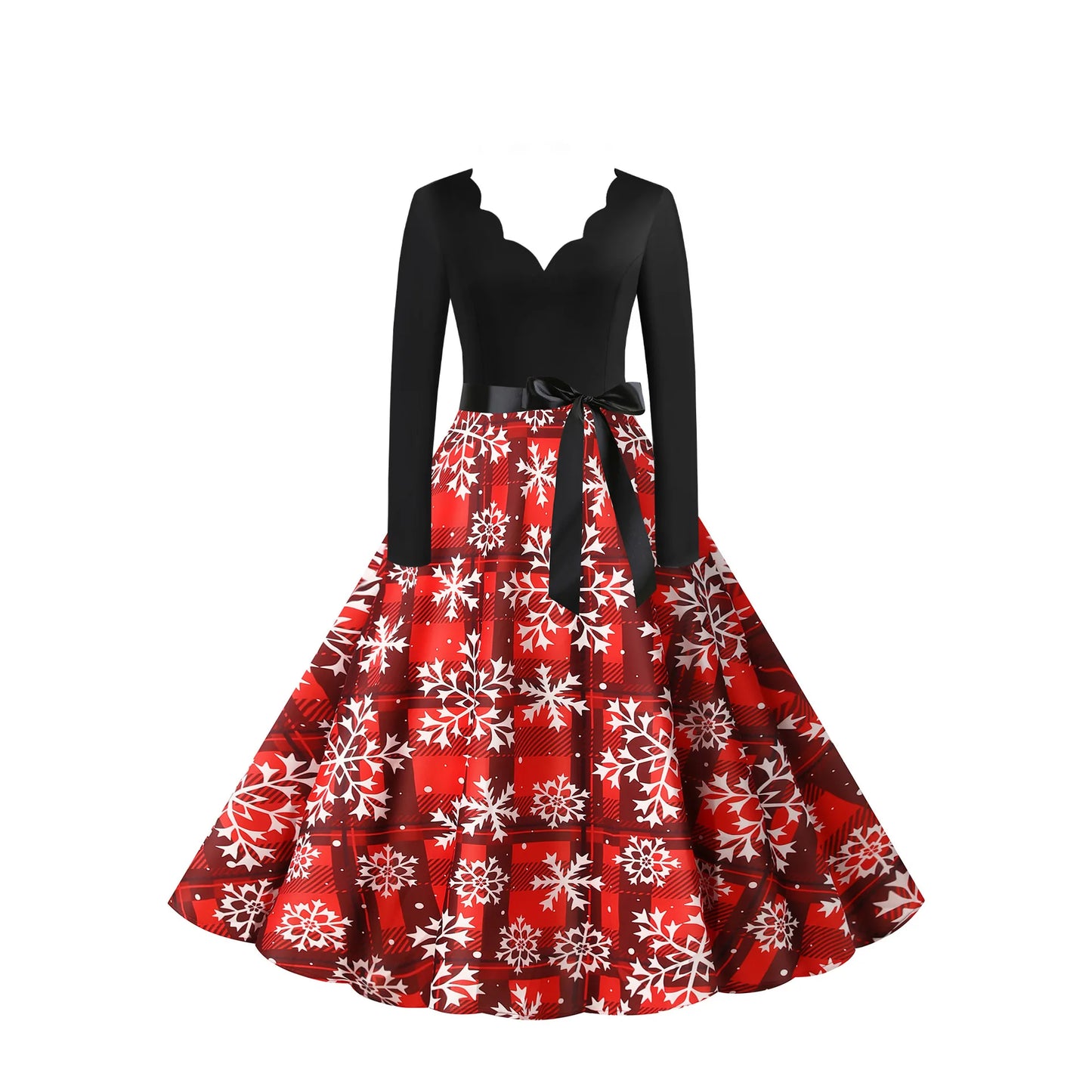 Women's Slim Fit Christmas Print Long Sleeve Dress Polyester