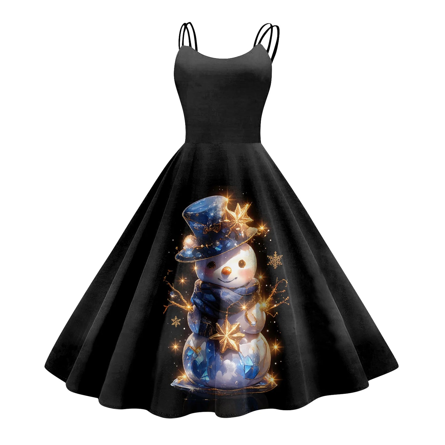 Slim Spaghetti Strap Christmas Polyester Dress Women's