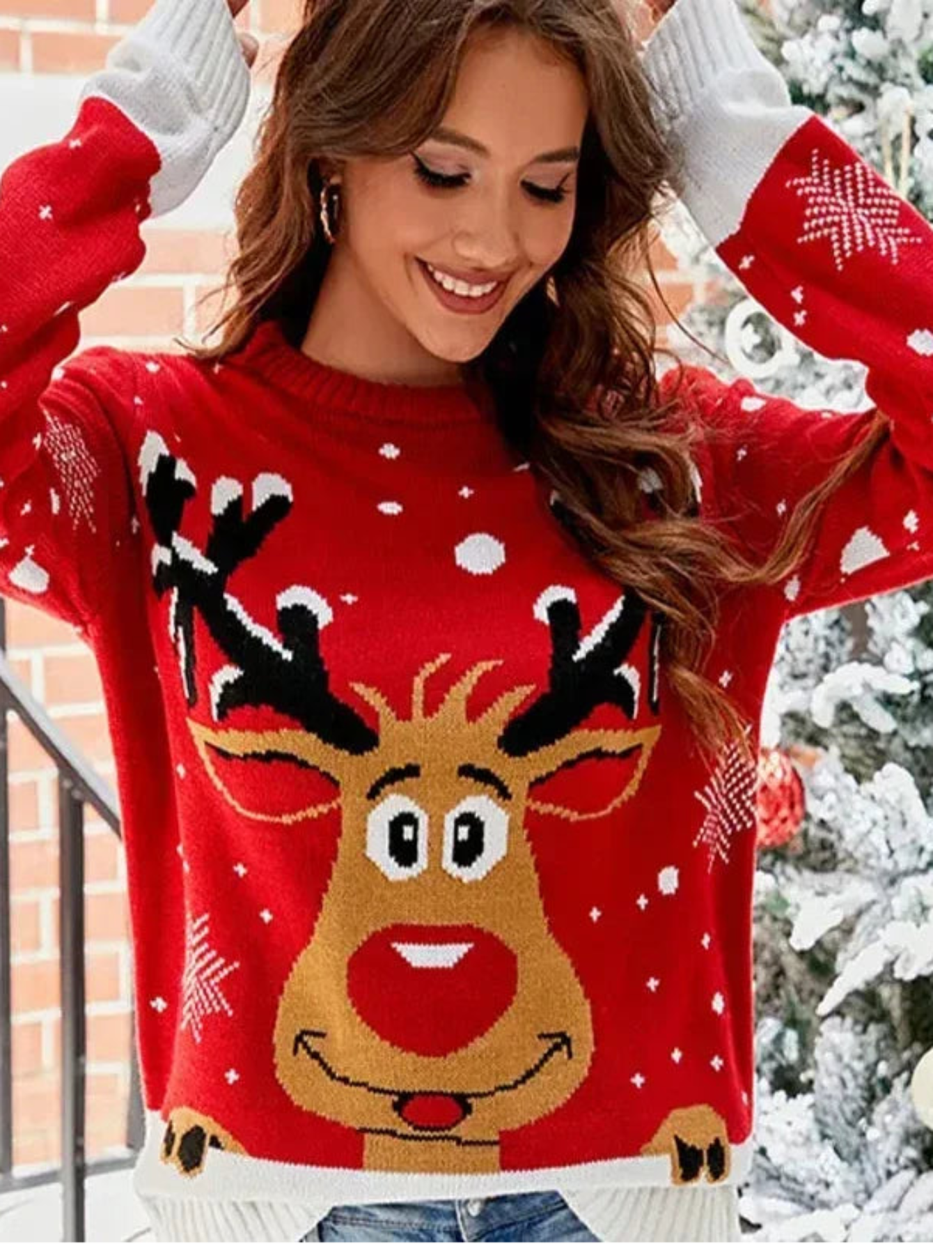 Christmas Reindeer Printed Jacquard Sweater