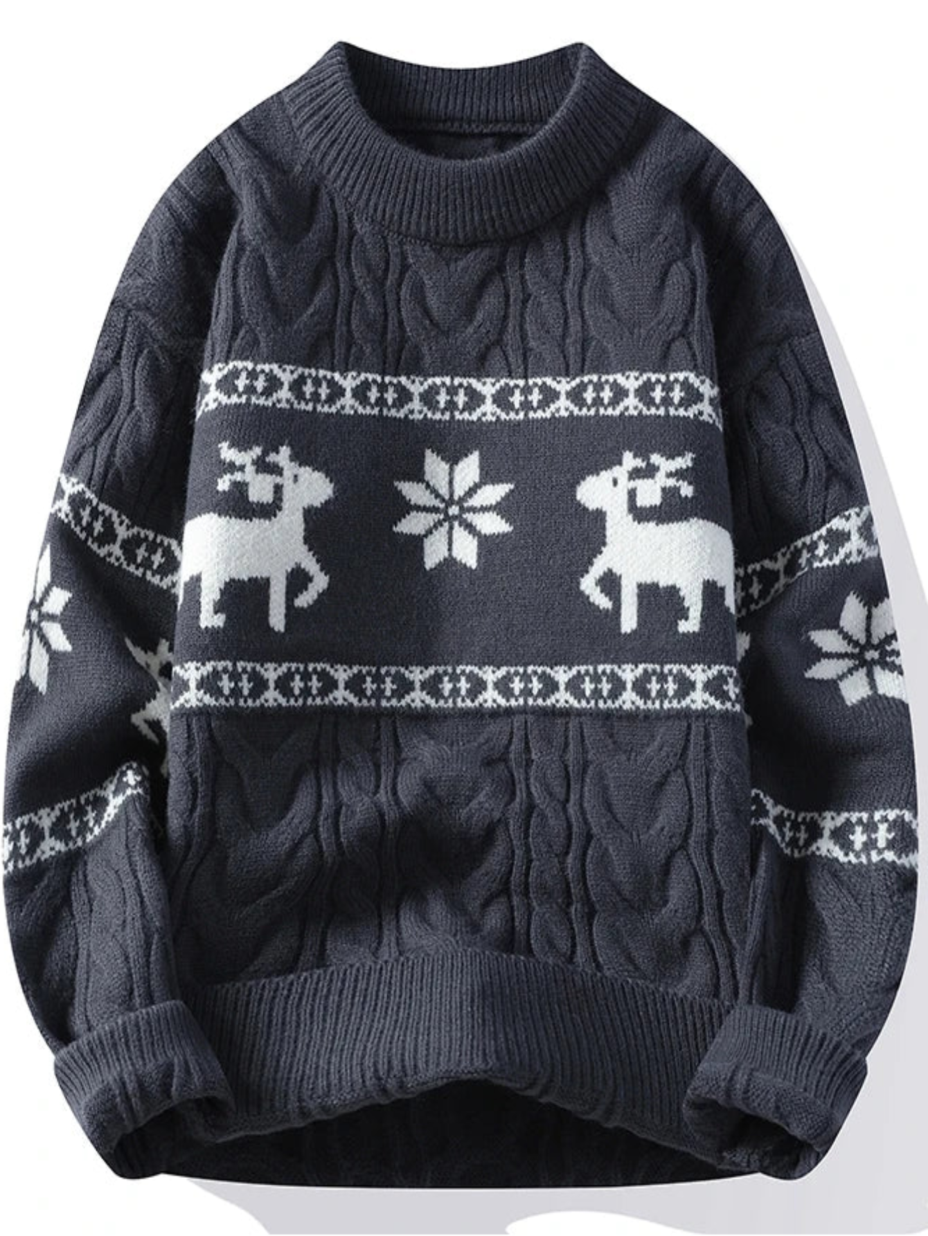 Winter Cashmere Sweater With Deer Pattern Knit