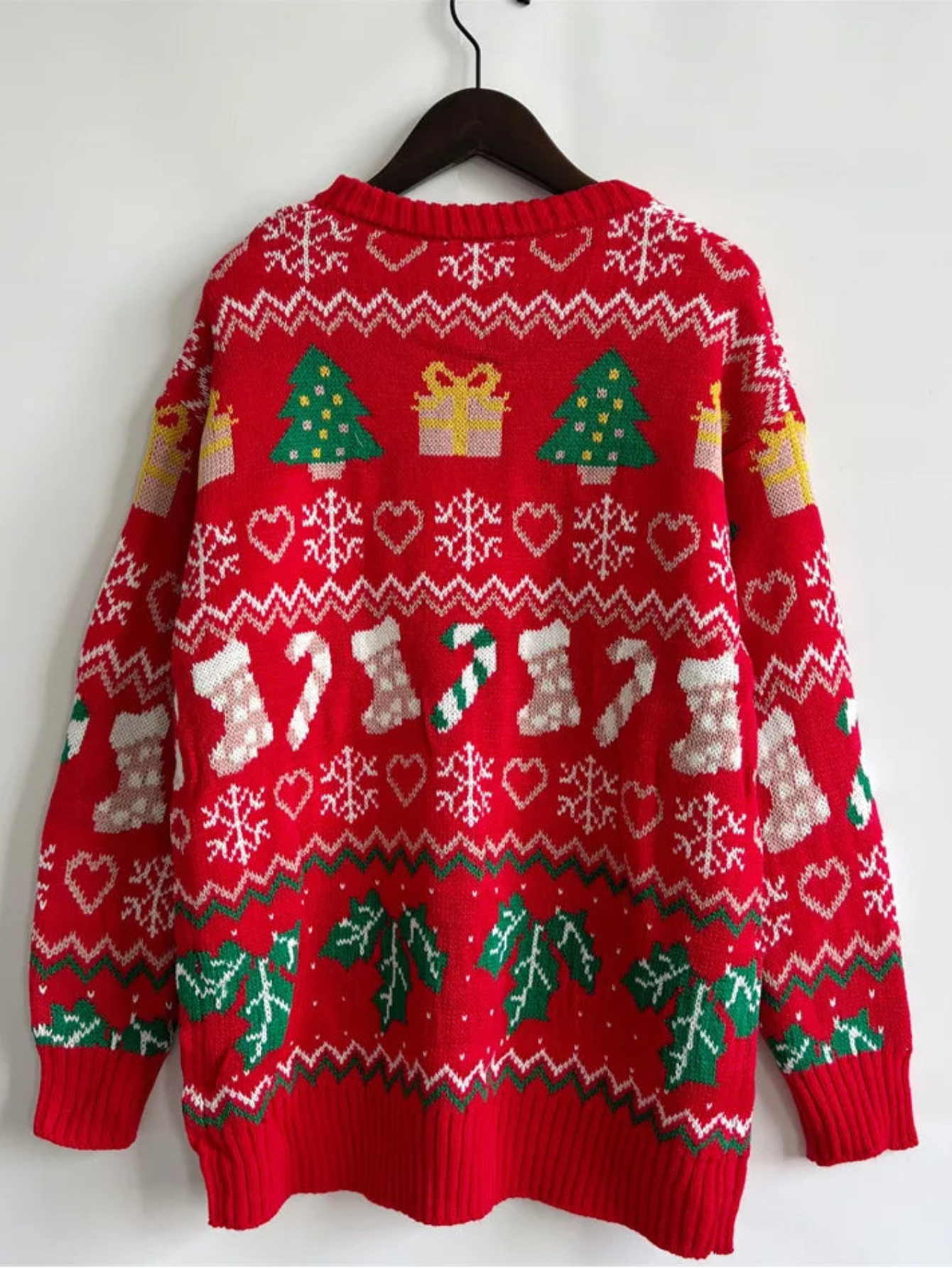 Christmas Snowflake, Trees, Stockings Long Knitted Sweater