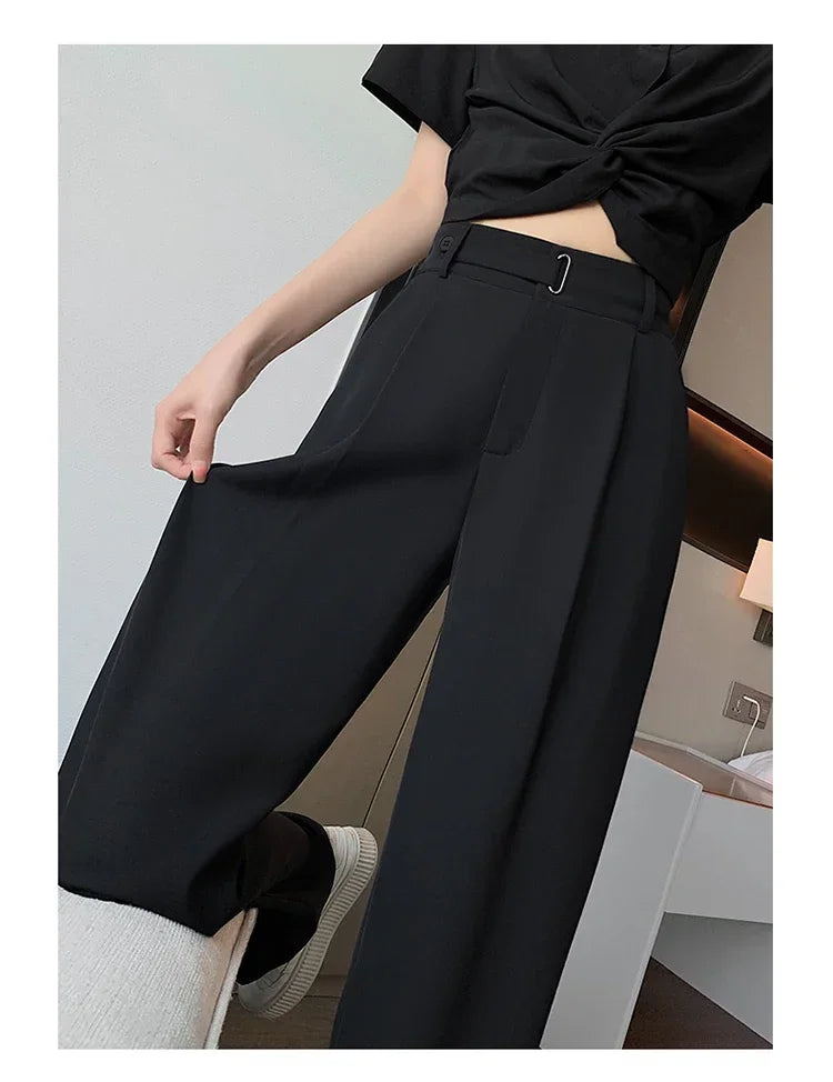 Womens Wide Leg High Waist Solid Polyester Spandex Regular