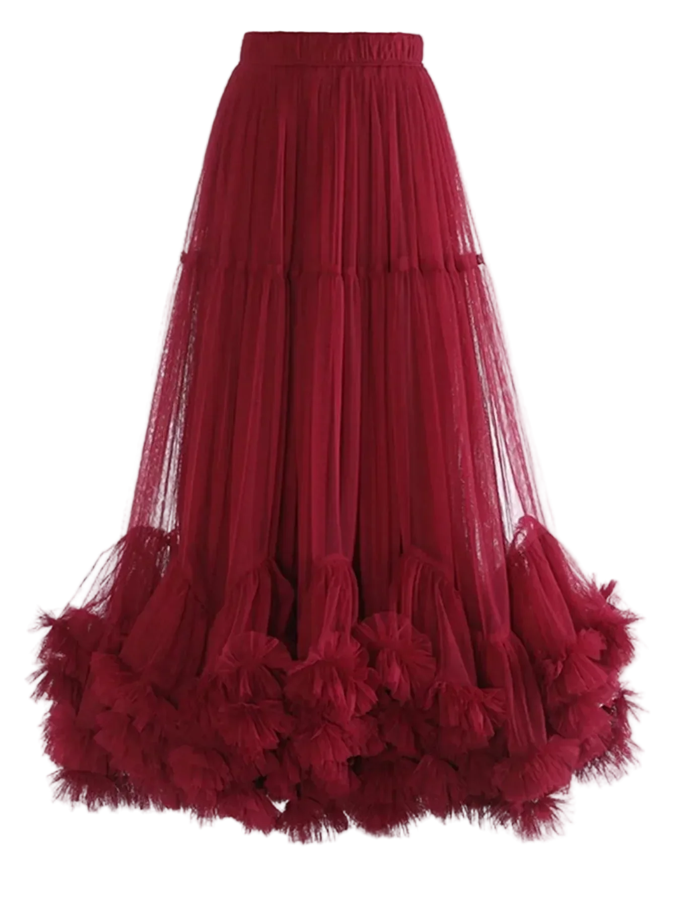 Elastic Waist A Line Midi Under Skirt With Ruffles