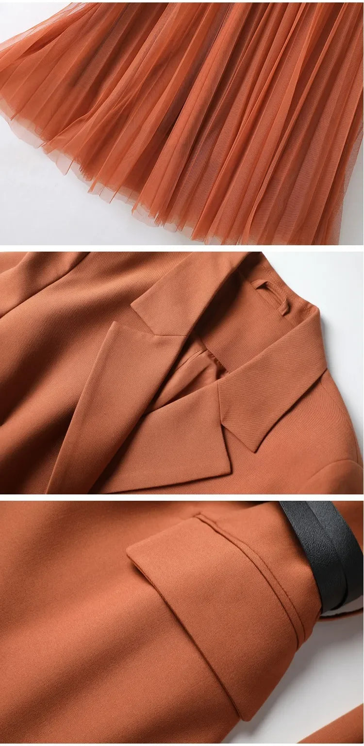 Elegant Two Piece Blazer Set For Women Office Spring Orange