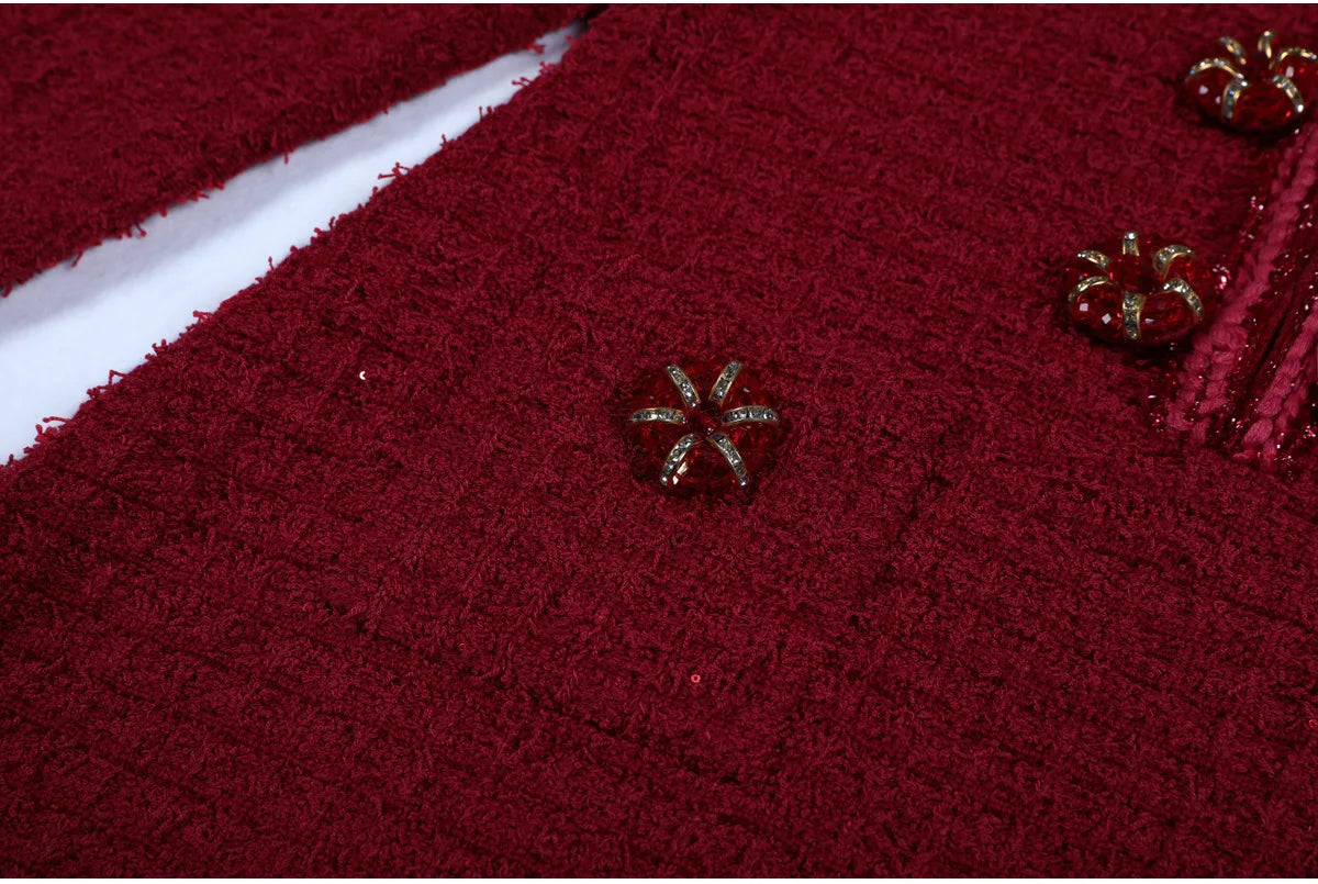 Luxury Double Breasted Crystal Bead Knit Evening Dress