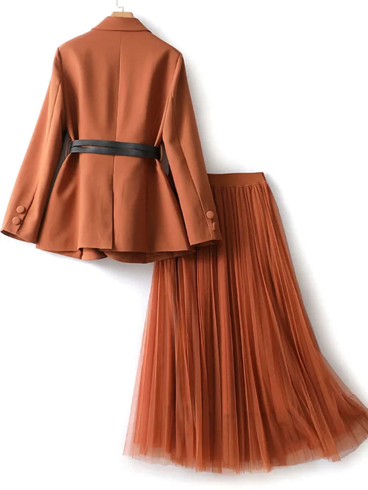 Elegant Two Piece Blazer Set For Women Office Spring Orange