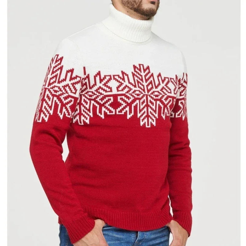 Family Matching Snowflake Wool Knit Turtleneck Relaxed Fit Sweater