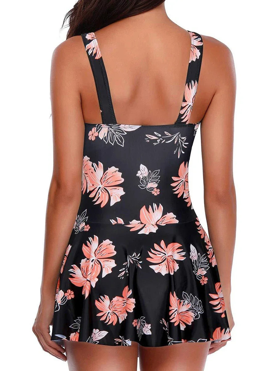 Plus Size Pink Floral Padded Swimsuit Swimdress
