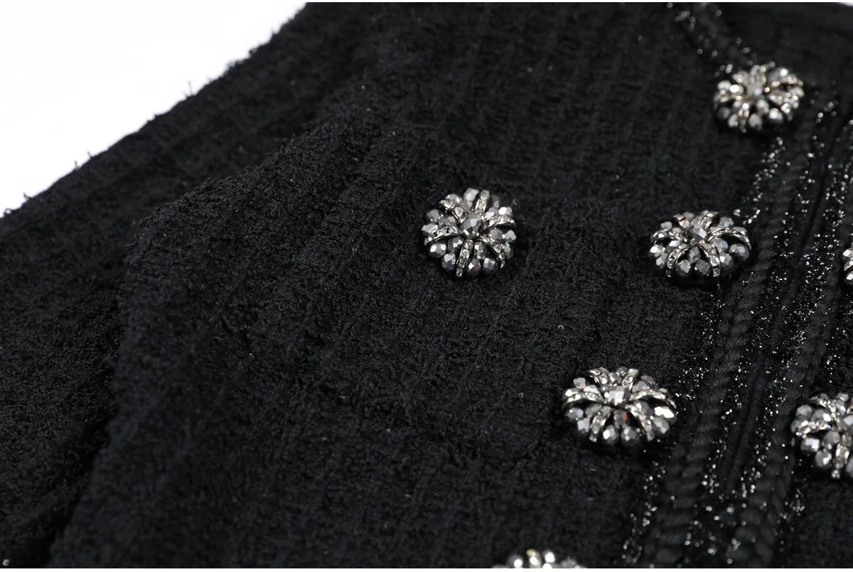 Luxury Double Breasted Crystal Bead Knit Evening Dress