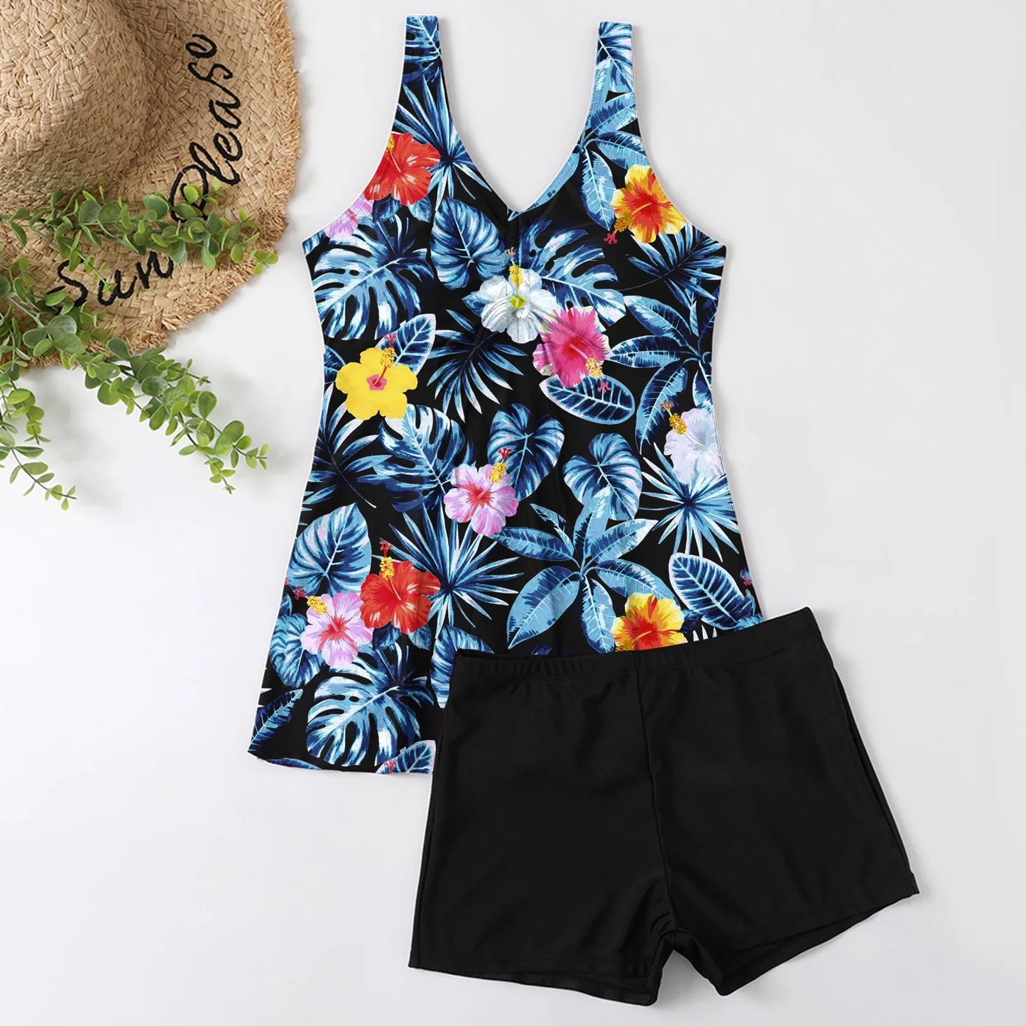 Vintage Floral Two-Piece Swimsuit Set