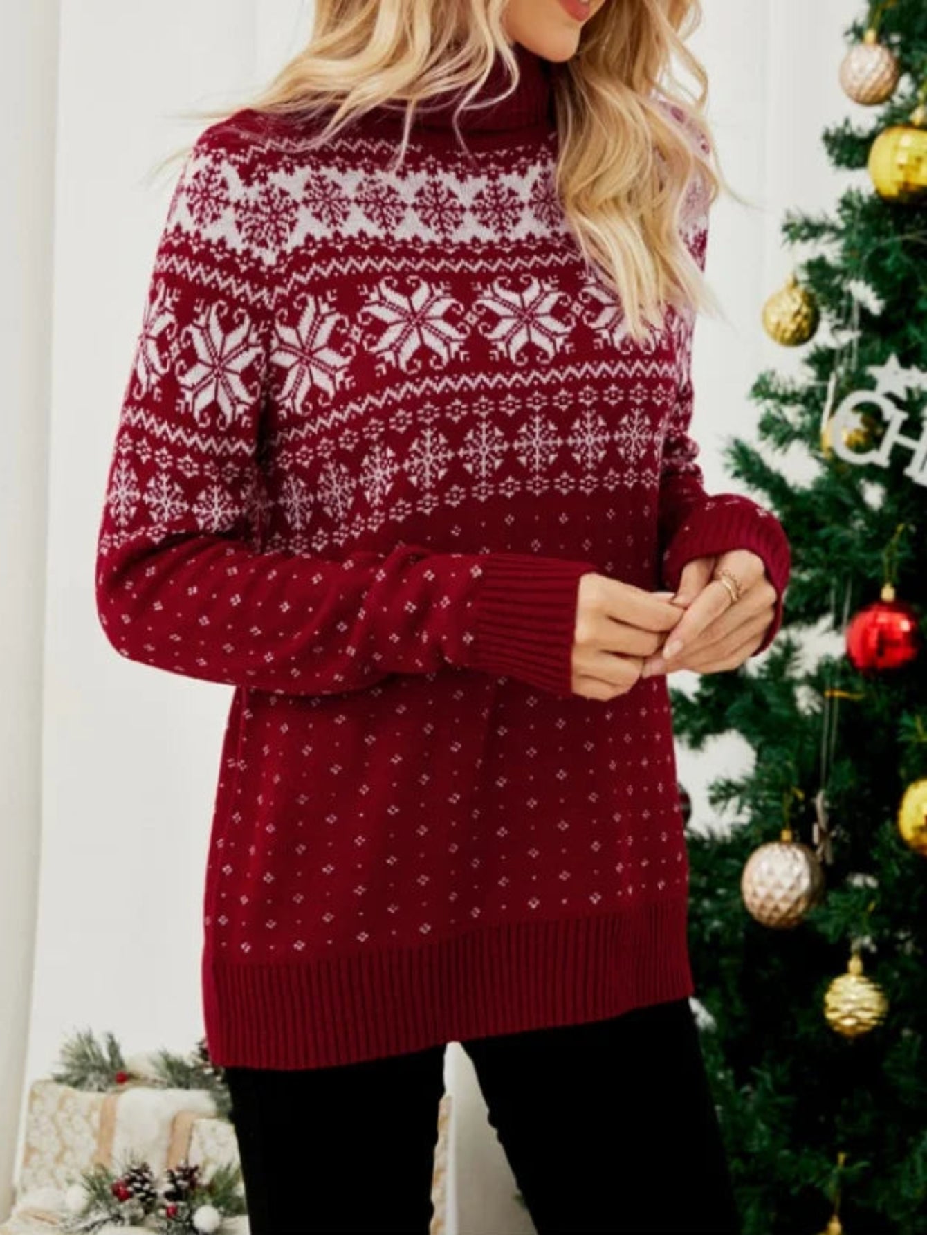 Cozy Christmas Jacquard Turtleneck Sweater