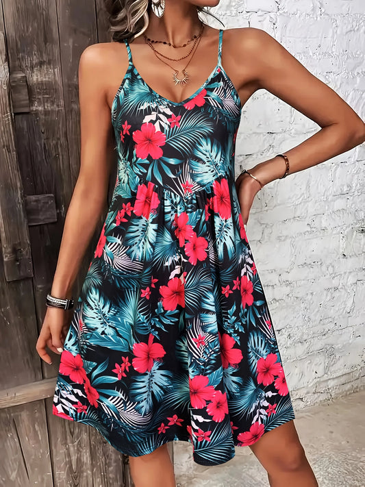 Boho Spaghetti Strap Dress – V-Neck Vacation Maxi Sundress for Women