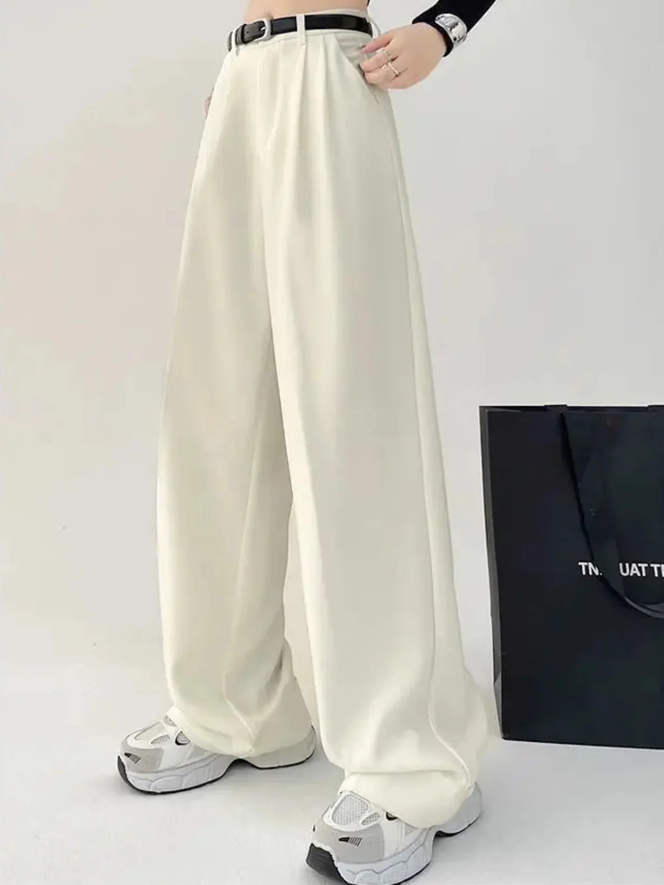 Women's High Waist Loose Fit Wide Leg Polyester Viscose Pants