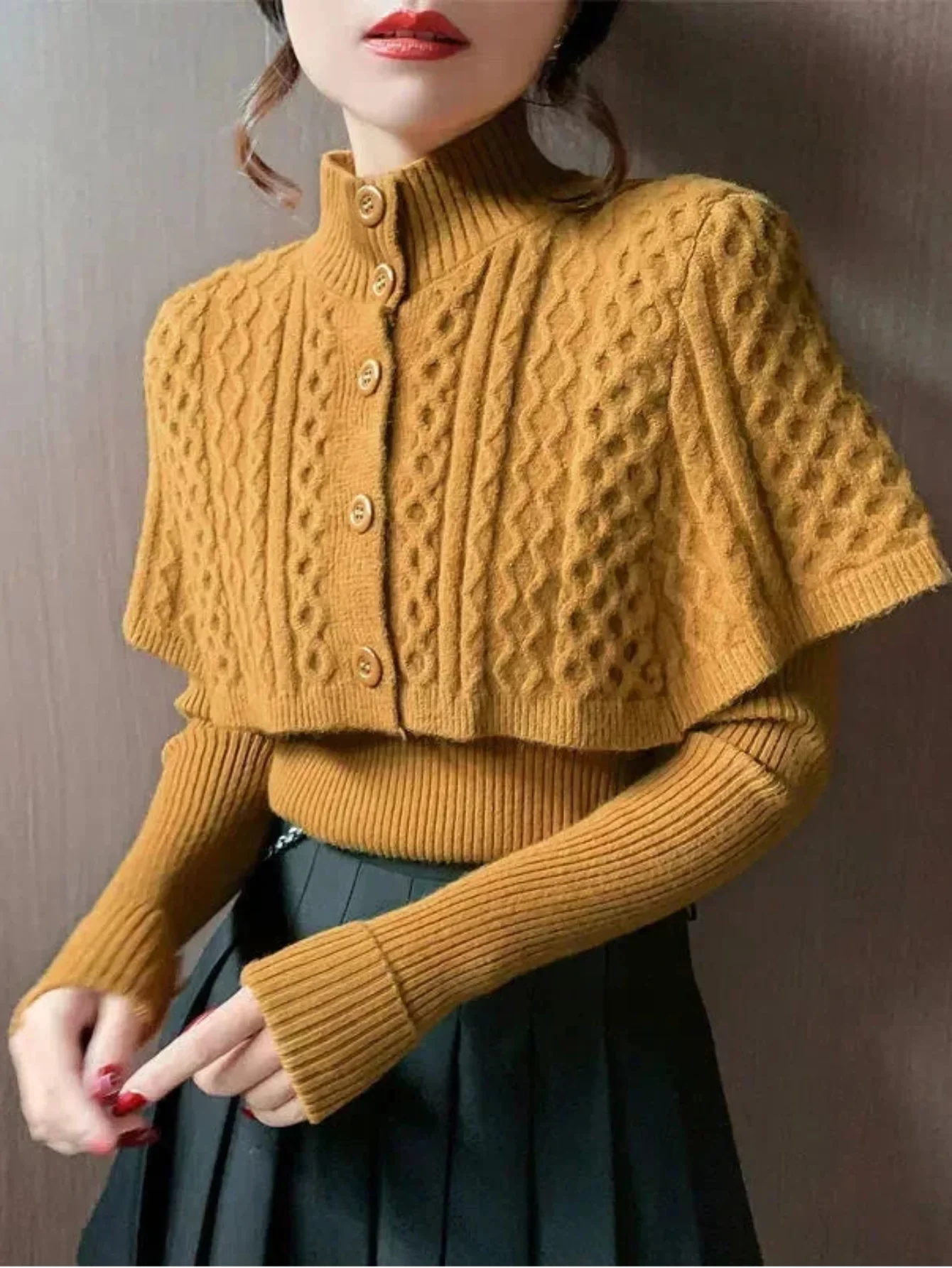 Cape Knit Two Piece Set Cardigan Cape