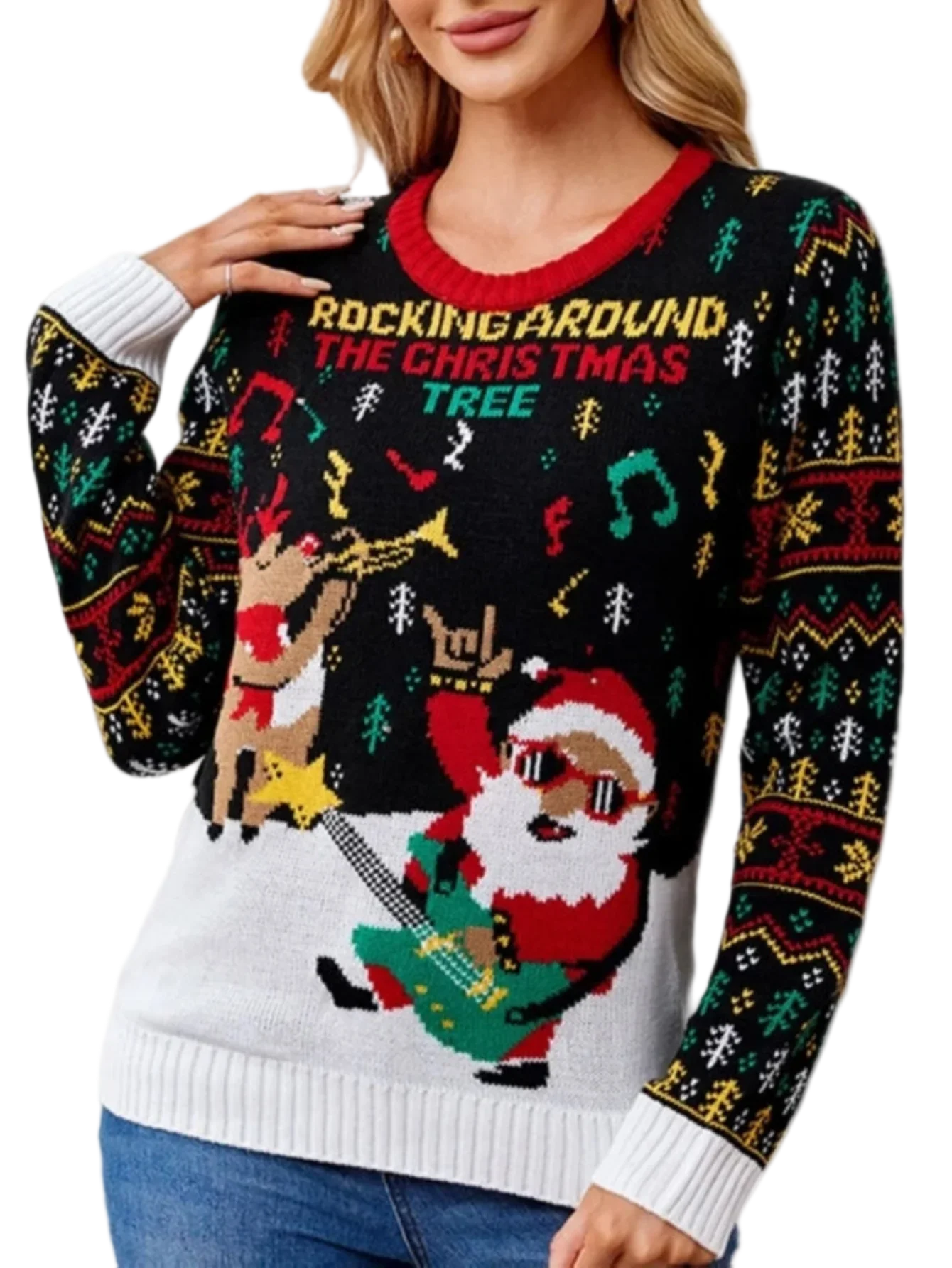 Light Up Ugly Christmas Sweater Santa Pattern LED