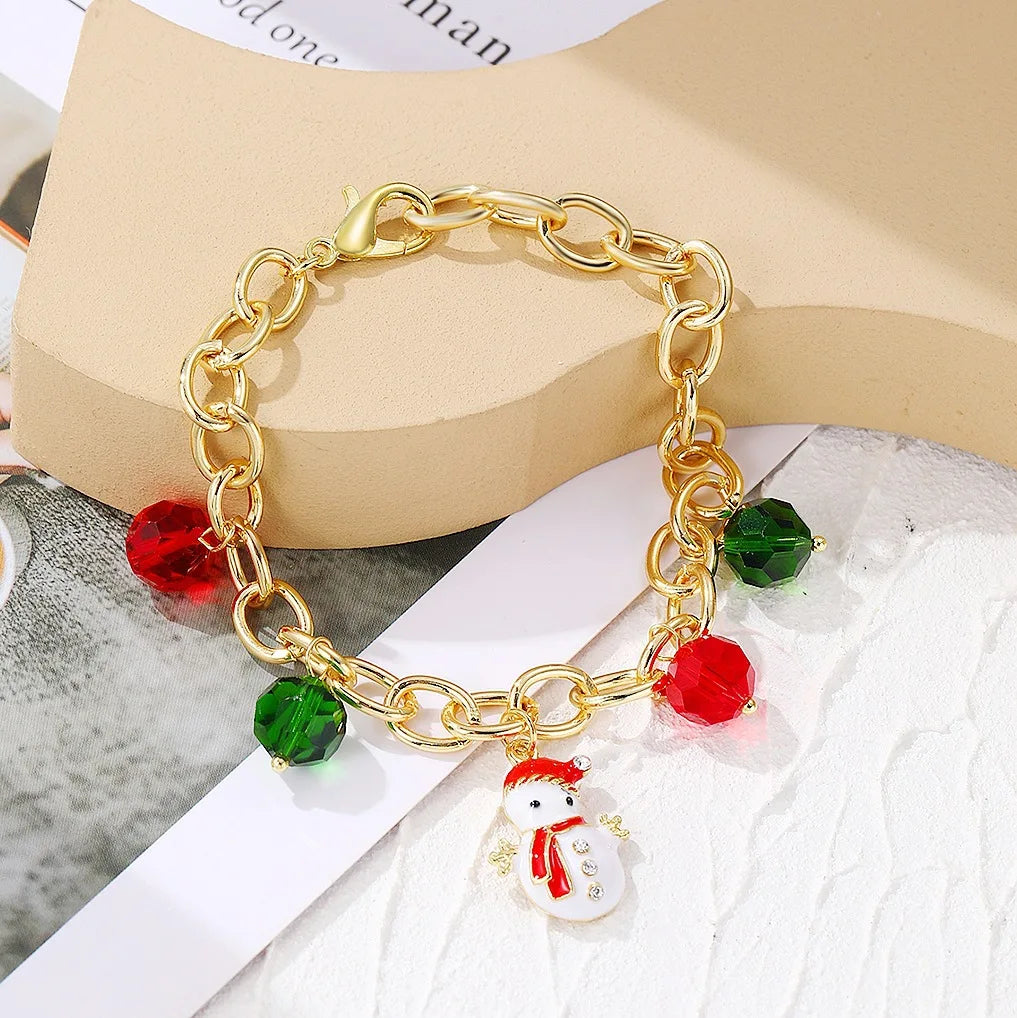 Snowman Ceramic Beads Bracelet Soft Elastic Christmas Gift