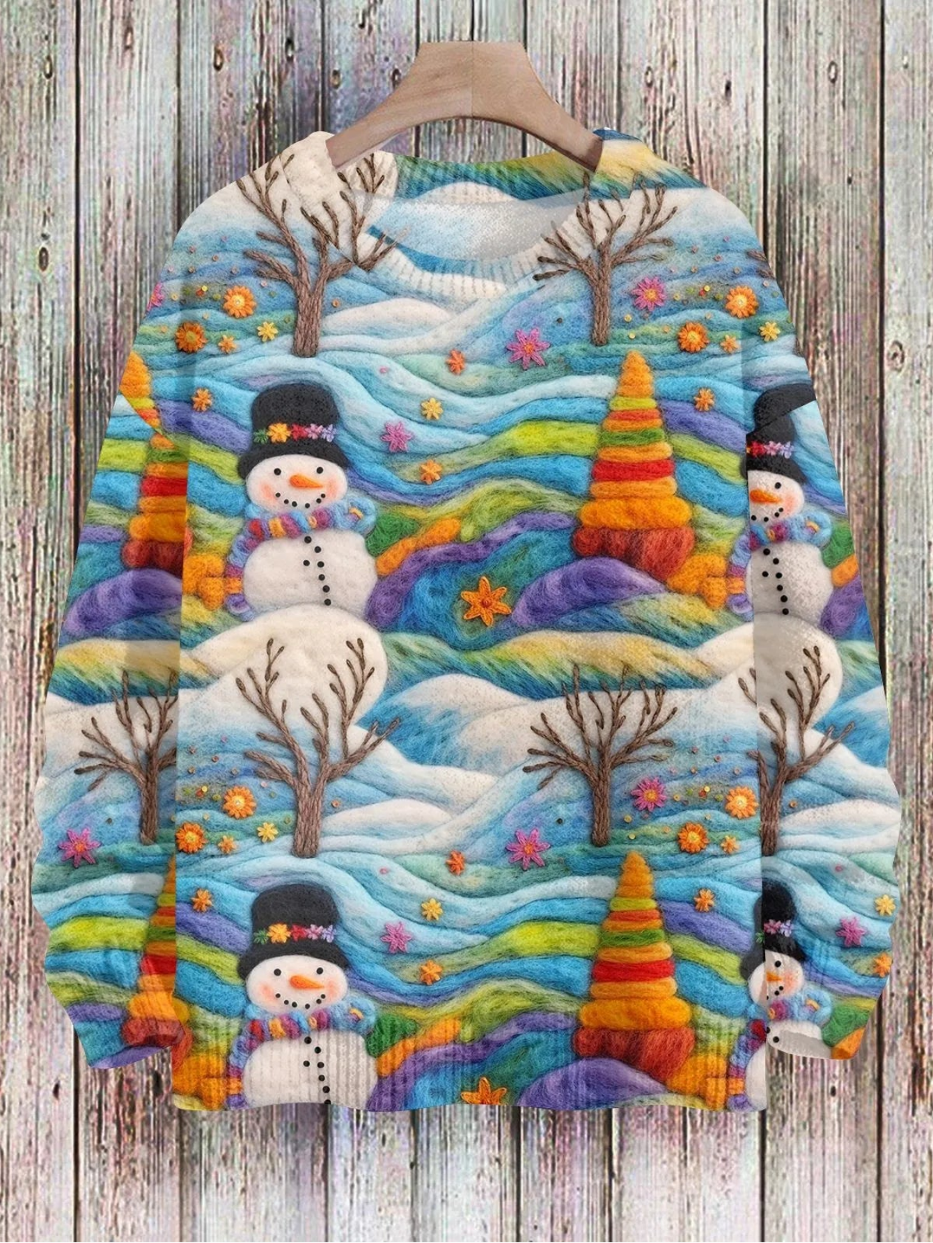 Christmas 3D Colorful Winter Wonderland Snowman Sweatshirt