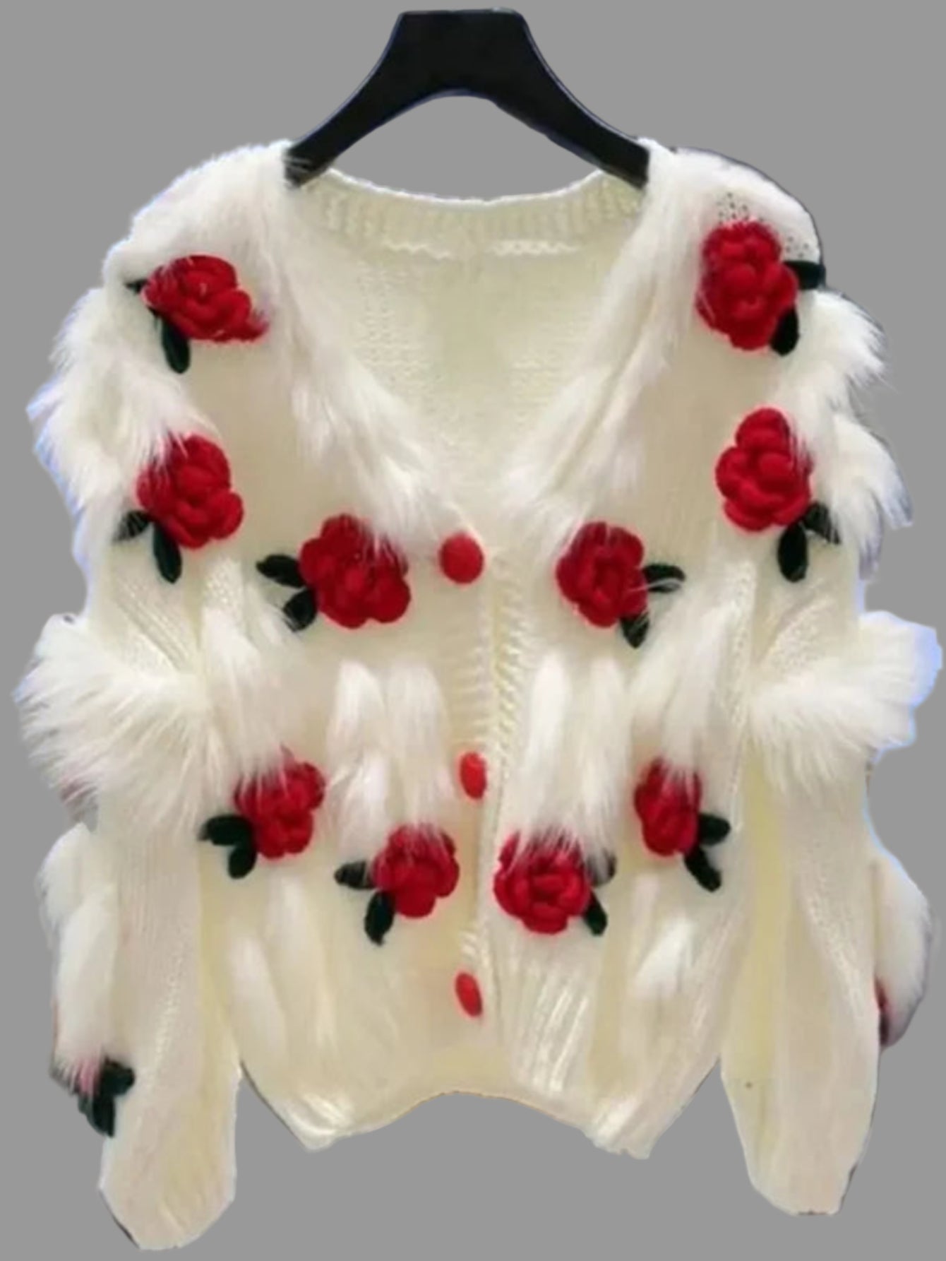 Soft 3D Rose Blossoms Cardigan Sweater