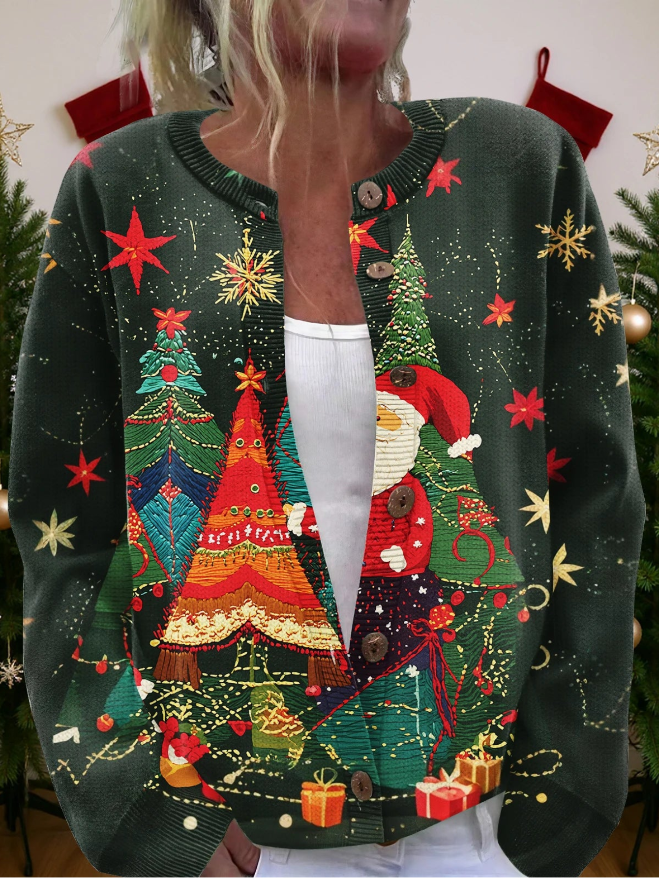 Festive Christmas Printed Cardigan
