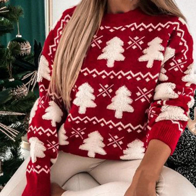 Women's Knitted Sweater 3D Santa Tree Print Sweater