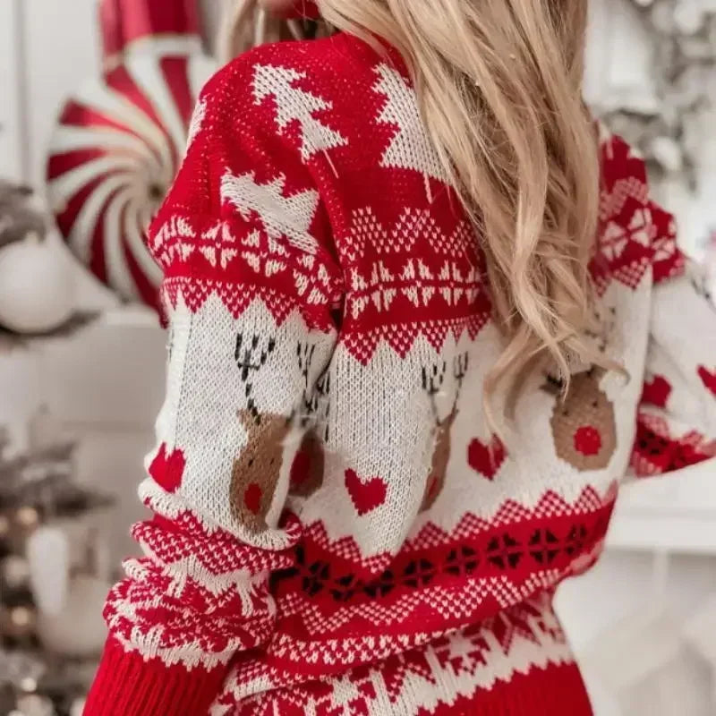 Christmas Elk Print Winter Knit Sweater Long Sleeve Pullover