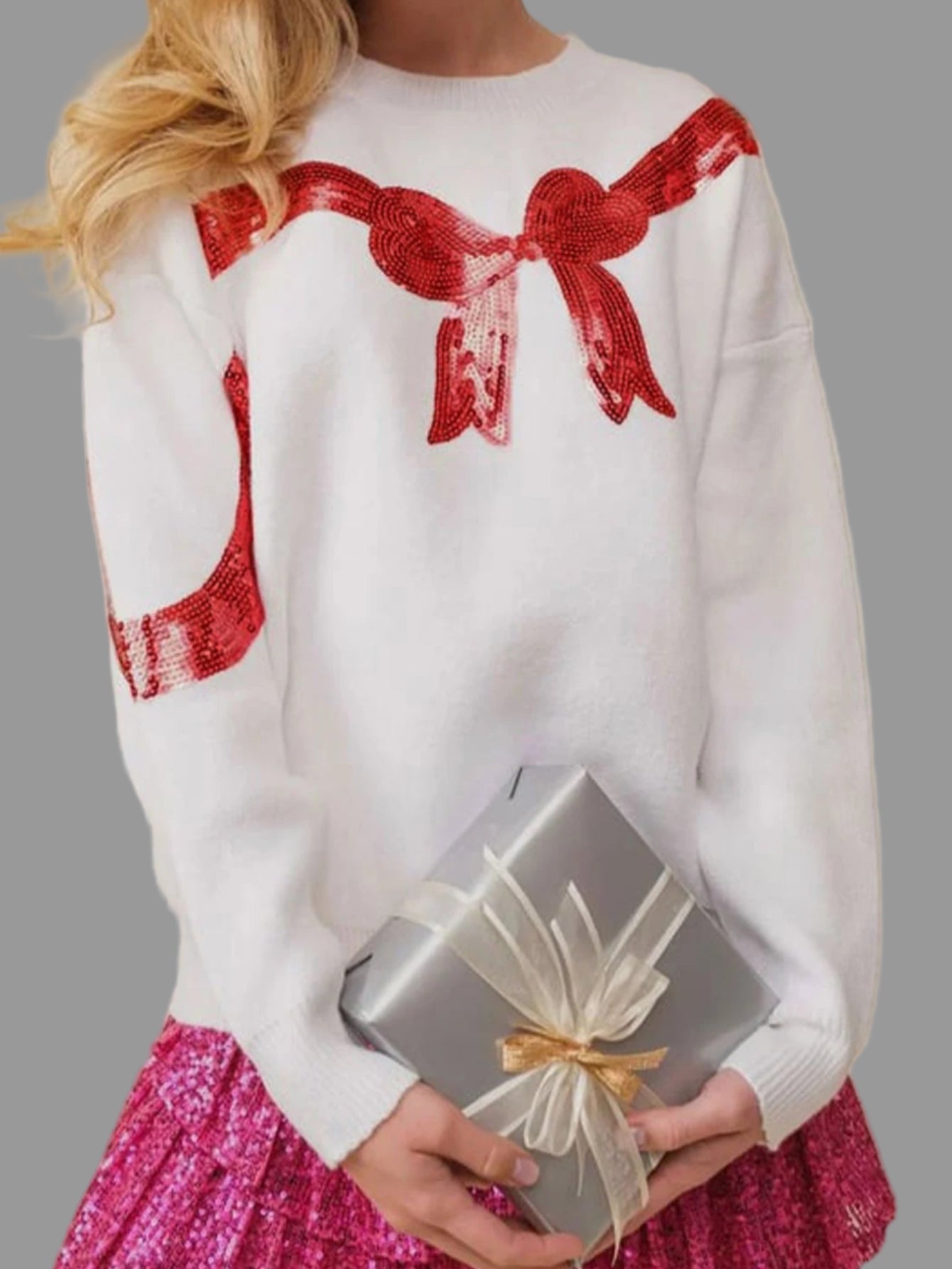 Christmas Red Sequin Bow Sweater