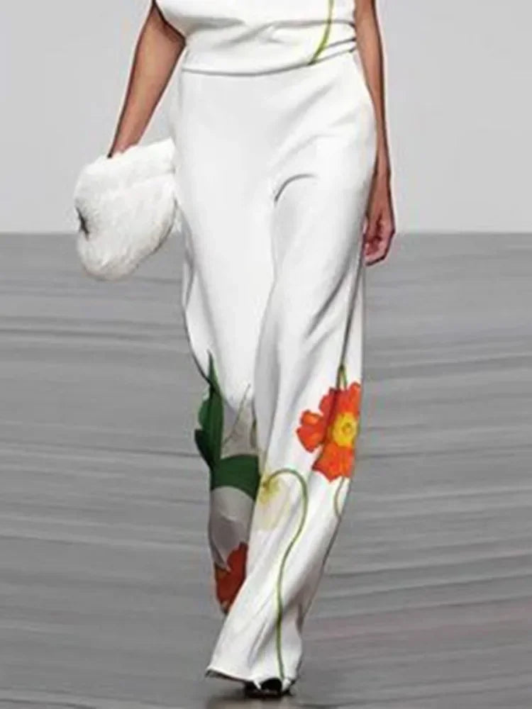 Womens Floral Vintage Print Suit Set Polyester Spandex Loose