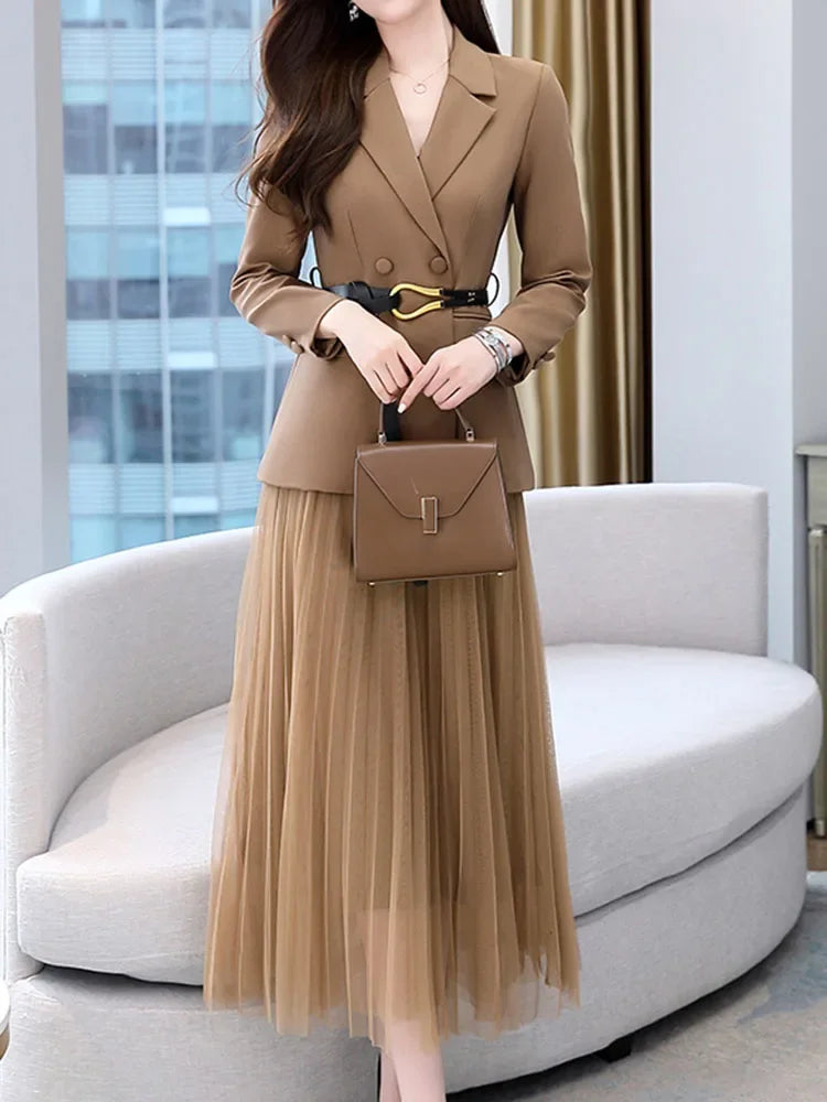 Elegant Two Piece Blazer Set For Women Office Spring Orange