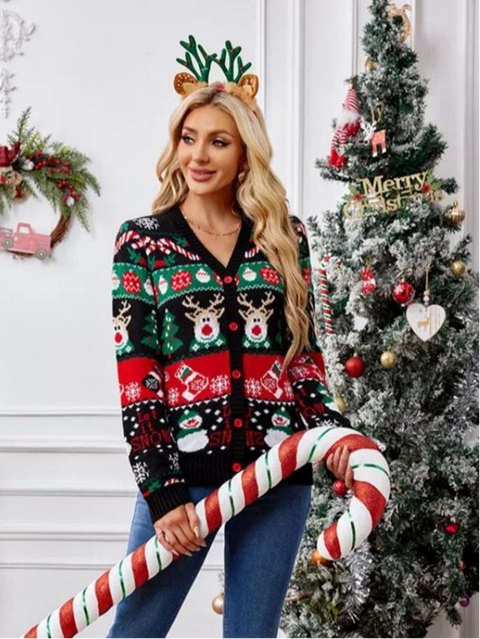 Christmas Cartoon Print Sweater Cardigan