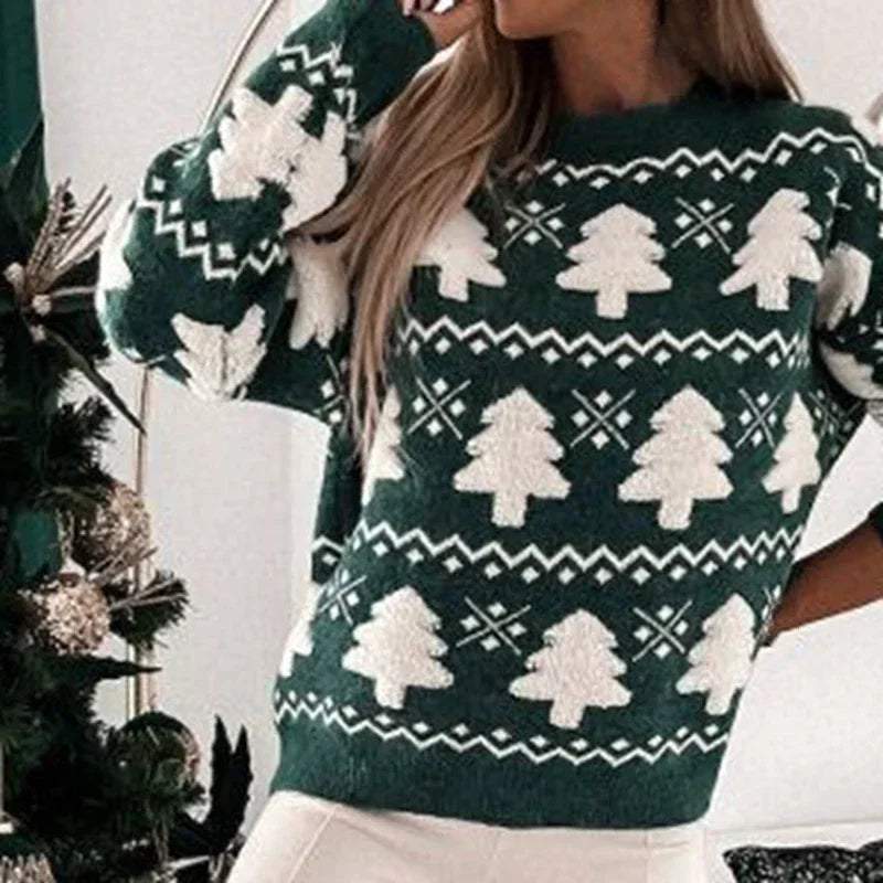Women's Knitted Sweater 3D Santa Tree Print Sweater
