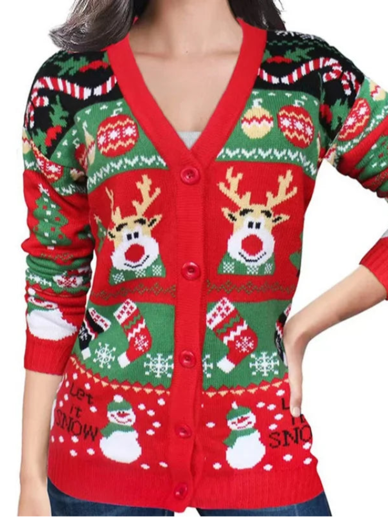 Christmas Cartoon Knit Sweater Full Sleeve Cardigan Warm
