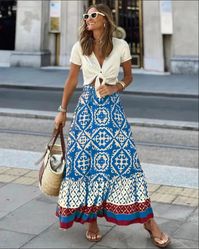 Printed Loose Swing Skirt Summer Chiffon A Line For Women