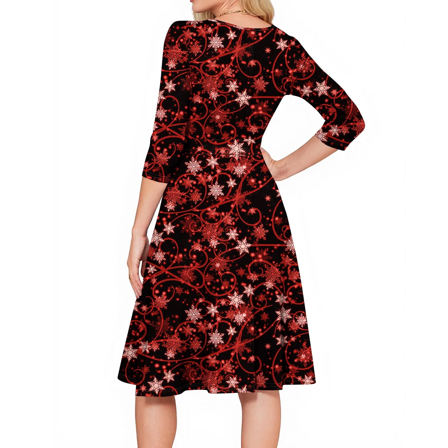 Women's A Line O Neck Polyester Dress Christmas Print Slim