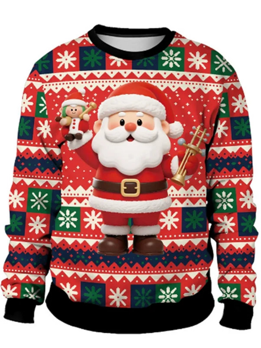 Ugly Christmas 3D Santa With Toys Printed Holiday Sweatshirt