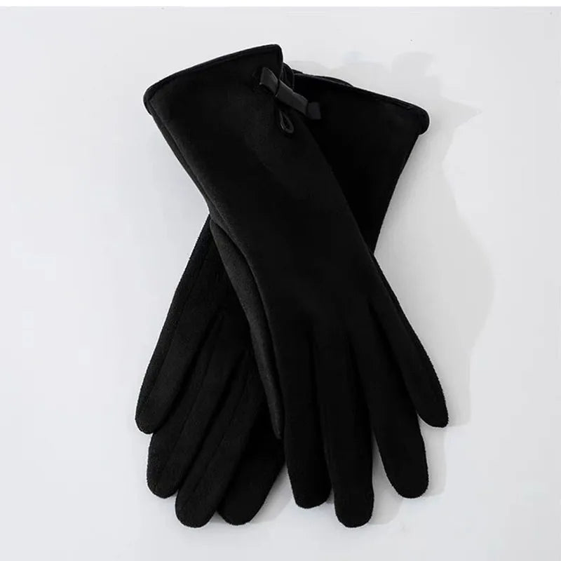 Cotton Polyester Bow Thickened Touch Screen Driving Gloves