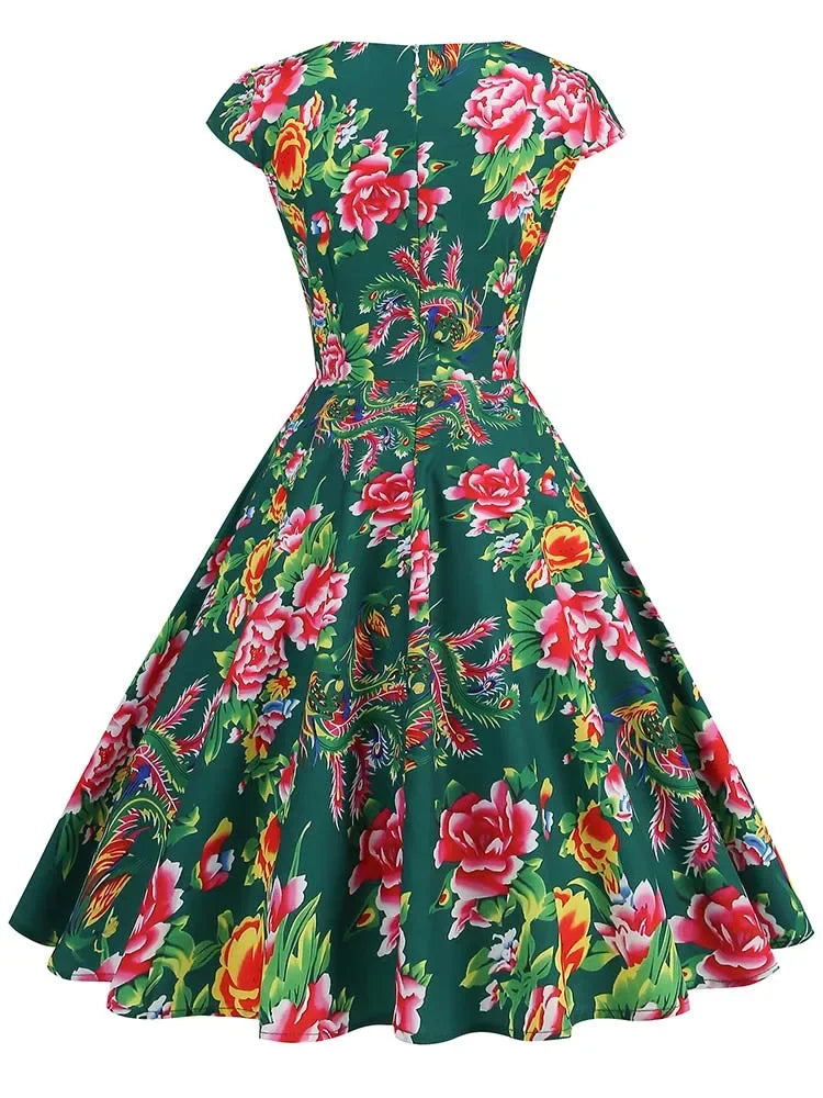 50s Floral Print Vintage Dress - Pinup Tea Party Ready