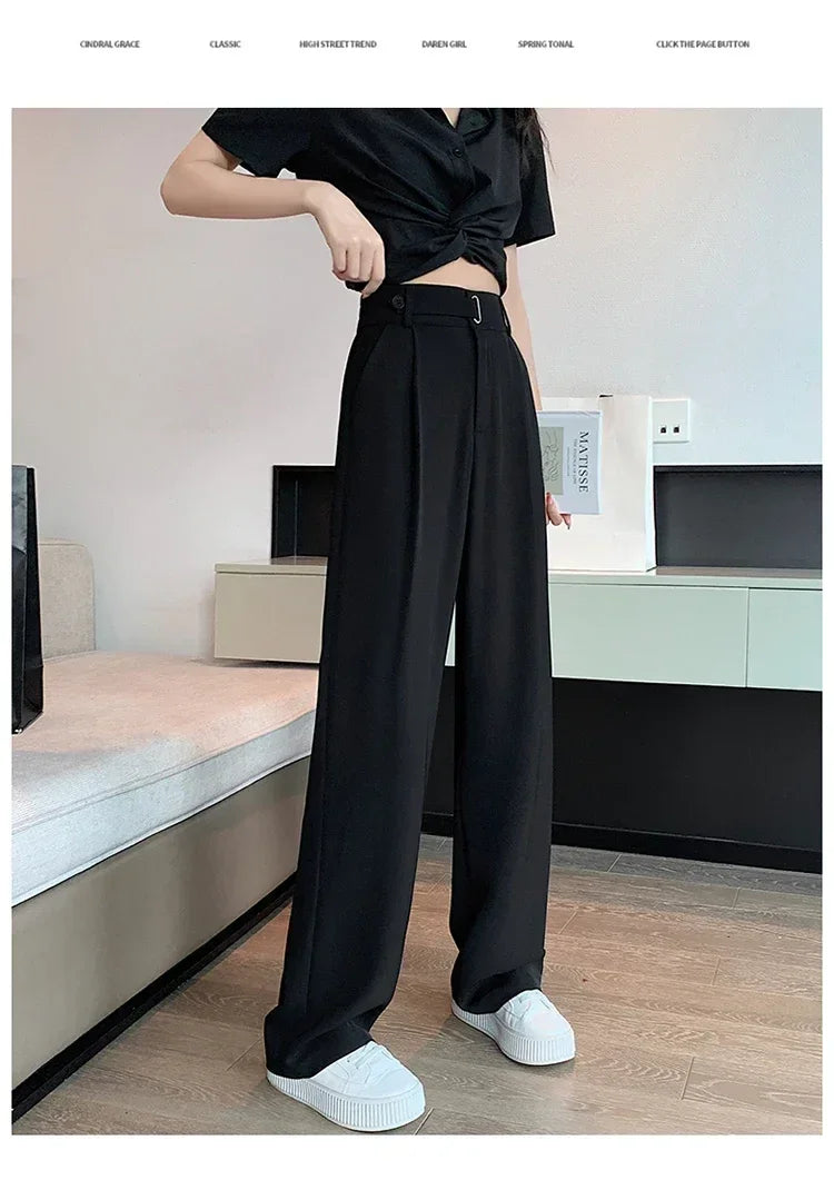 Womens Wide Leg High Waist Solid Polyester Spandex Regular