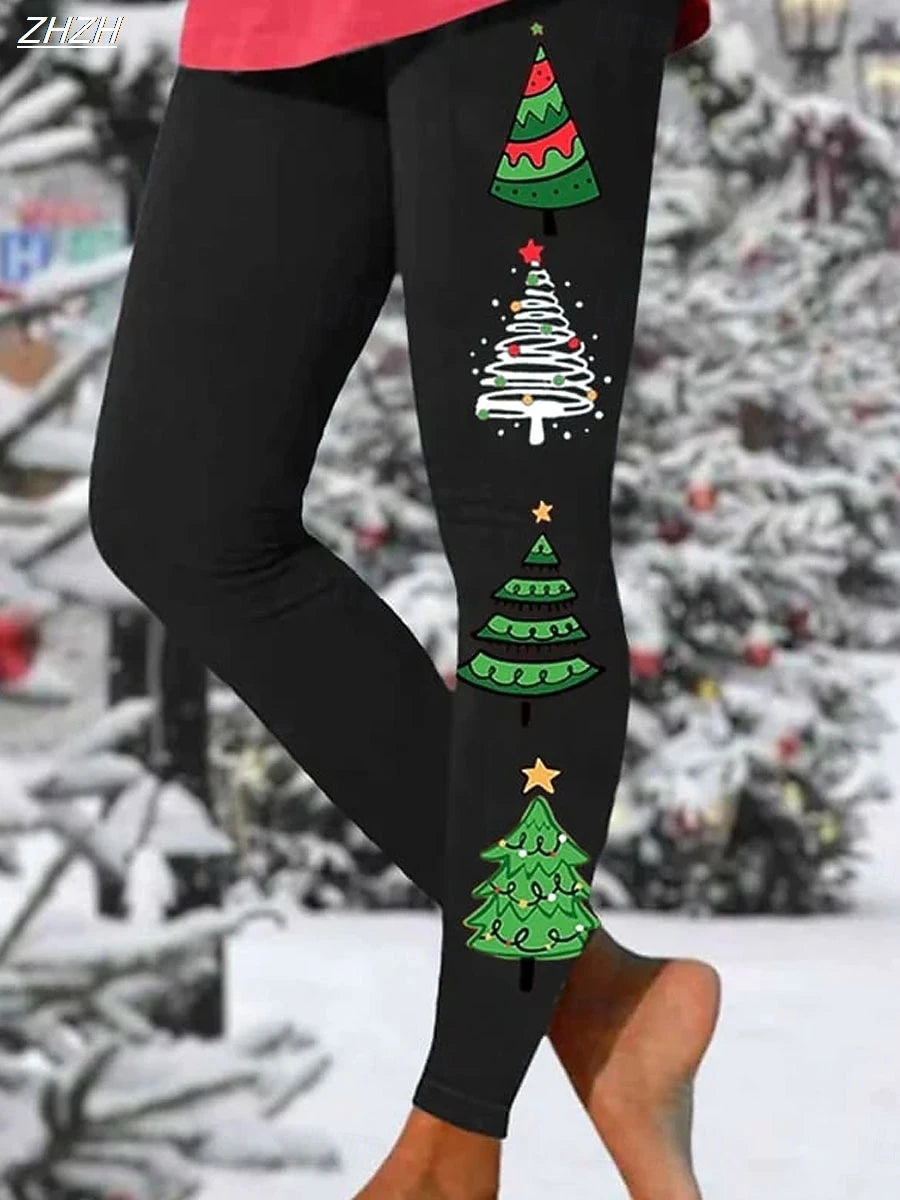 Christmas Graphic Print Thermal Warm Leggings
