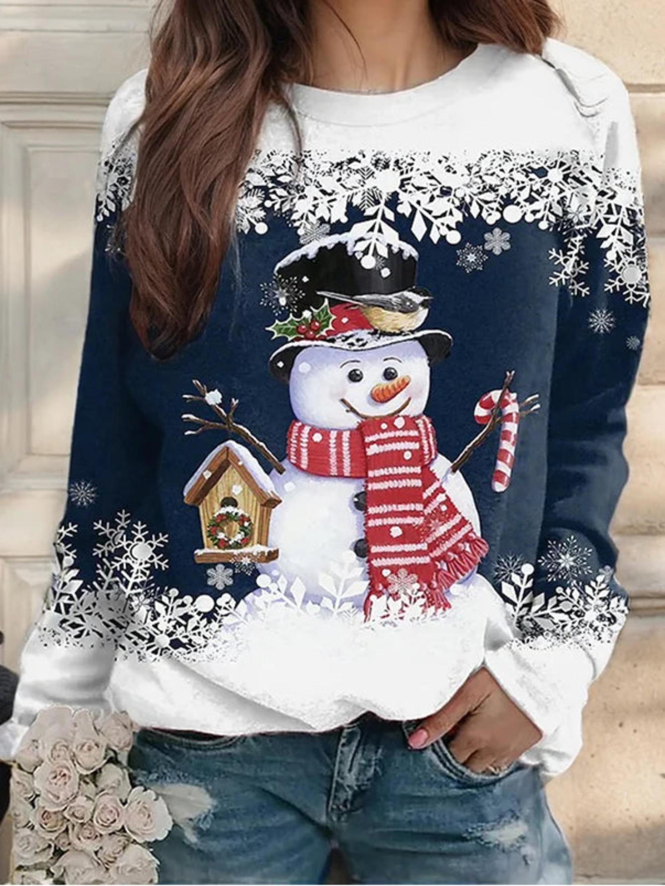 Christmas Snowman Print Sweatshirts