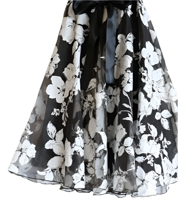 Printed Organza Floral Skirt – Vintage A-Line Style