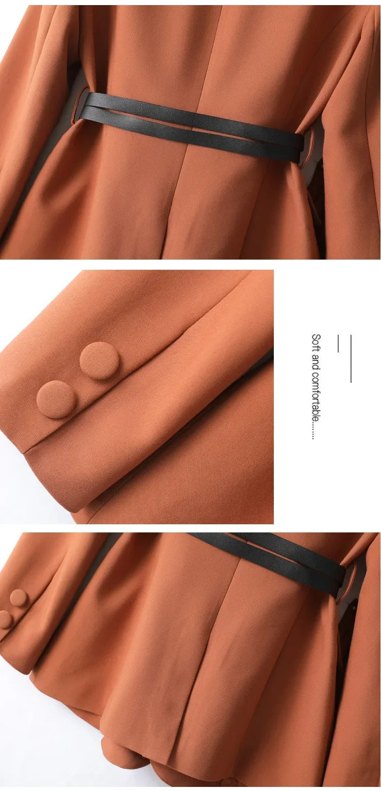 Elegant Two Piece Blazer Set For Women Office Spring Orange