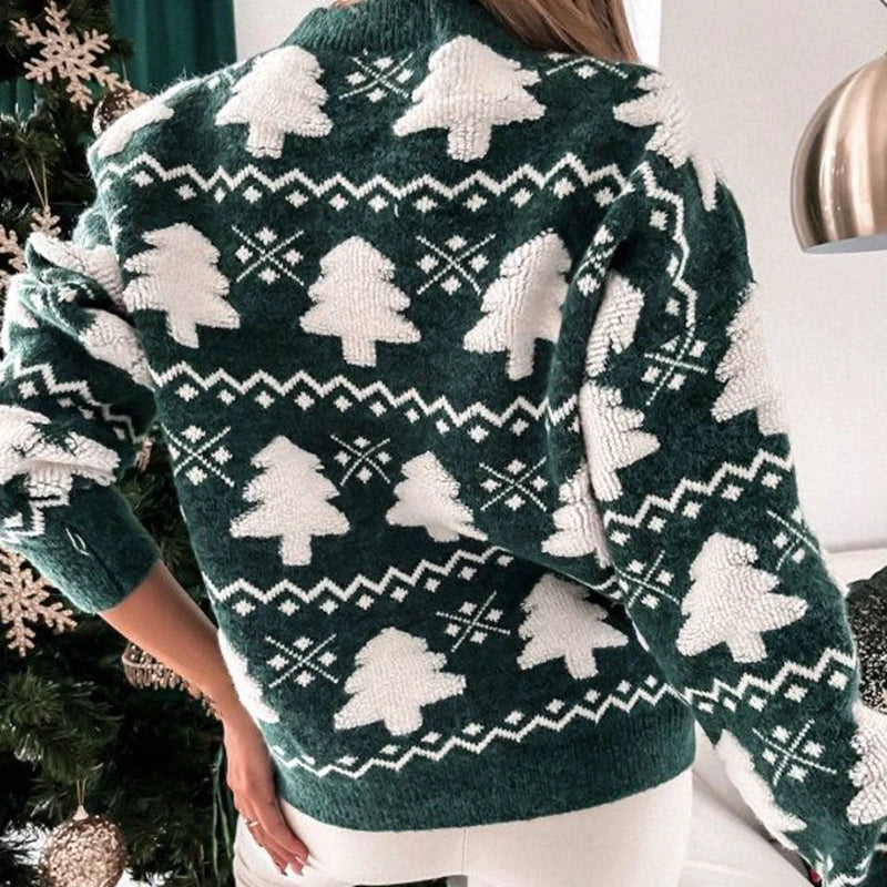 Women's Knitted Sweater 3D Santa Tree Print Sweater