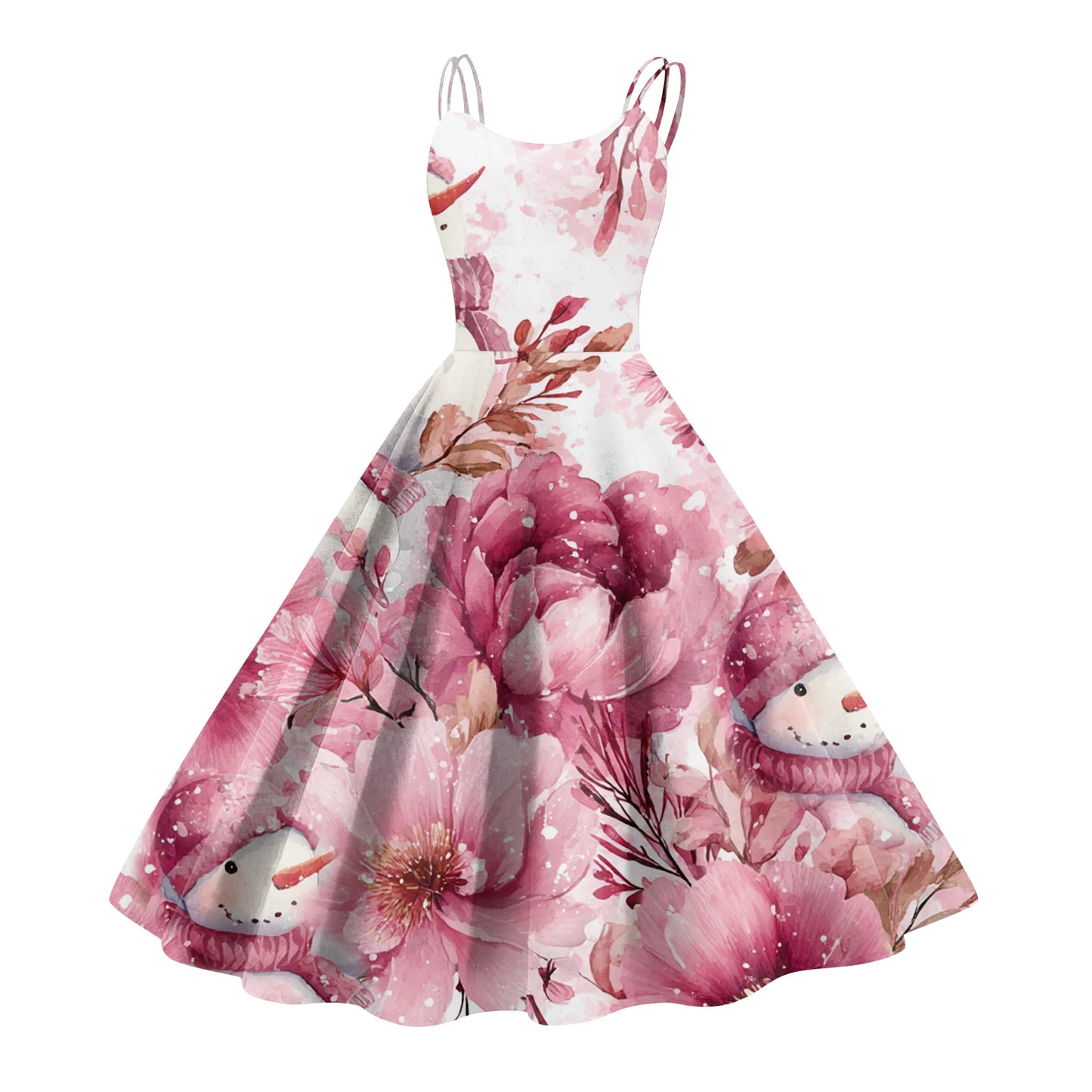 Women Christmas Print Spaghetti Strap Polyester Dress